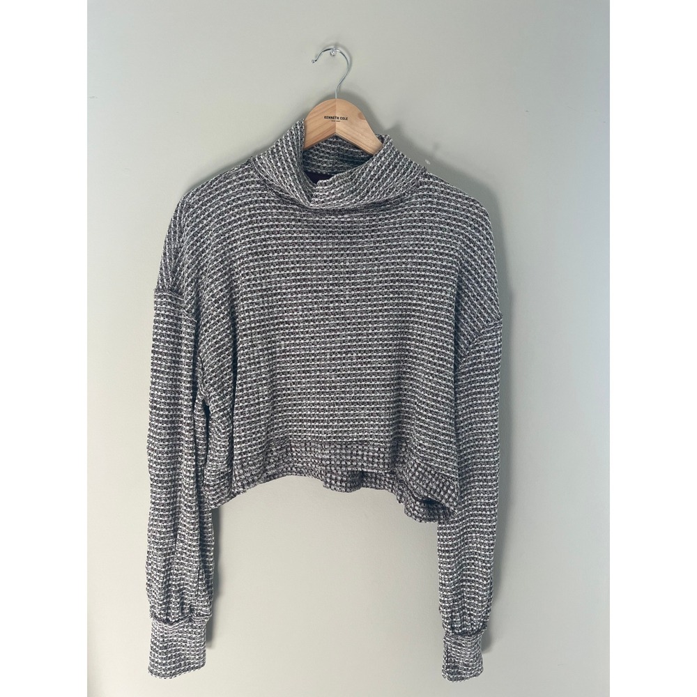 Free People Wine Waffle Knit Cropped Turtleneck Sweater Medium